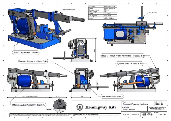 Compact Powered Hacksaw - Drawings & Notes